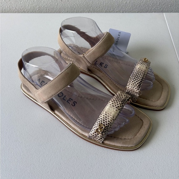 Aerosoles Bruno Snake Print Leather Flat Sandals Size 8.5 Beach Summer Cruise - Picture 1 of 11